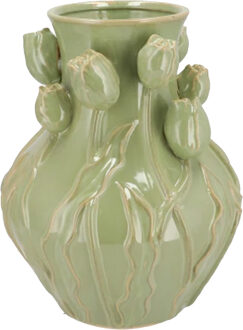 DK Design Bloemenvaas Mara - groen - 24 x 24 x 27 cm - tulpvormige hals - moderne vaas