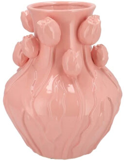 DK Design Bloemenvaas Mara - roze - 24 x 24 x 27 cm - tulpvormige hals - moderne vaas