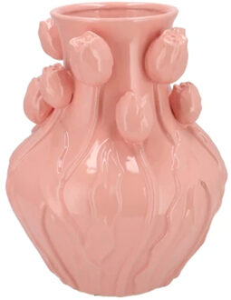 DK Design Bloemenvaas Mara - roze - 28 x 28 x 35 cm - tulpvormige hals - moderne vaas