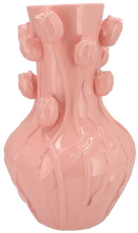 DK Design Bloemenvaas Mara - roze - 28 x 28 x 45 cm - tulpvormige hals - moderne vaas