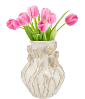 DK Design Bloemenvaas Mara - wit/creme - 28 x 28 x 35 cm - tulpvormige hals - moderne vaas