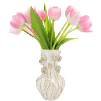 DK Design Bloemenvaas Mara - wit/creme - 28 x 28 x 45 cm - tulpvormige hals - moderne vaas
