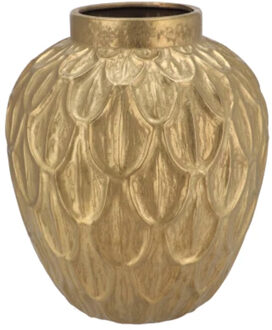 DK Design Bloemenvaas rond - goud - veren relief - 31 x 35 cm - Vazen Goudkleurig