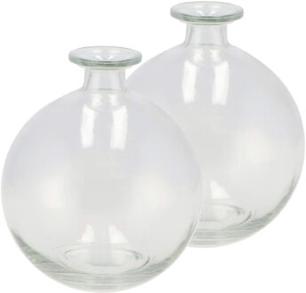 DK Design Bloemenvaas rond model - 2x - helder gekleurd glas - transparant - D13 x H15 cm