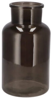 DK Design Bloemenvaas/siervaas melkbus fles model - helder gekleurd glas - zwart - 15 x 26 cm
