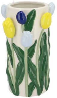 DK Design Bloemenvaas Tulipa - blauw/geel - D14 x H23 cm - tulpen vaas