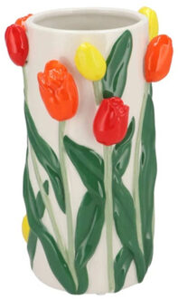 DK Design Bloemenvaas Tulipa - oranje/geel - D14 x H23 cm - tulpen vaas