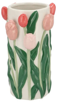 DK Design Bloemenvaas Tulipa - roze - D14 x H23 cm - tulpen vaas