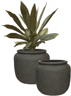 DK Design Bloempot kruik model Batu - 2x - roestbruin - D24 x H21 cm - rustiek