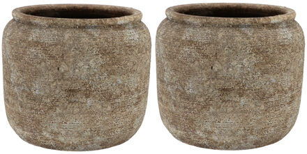 DK Design Bloempot kruik model Batu - 2x - zandkleur - D18 x H16 cm - rustiek