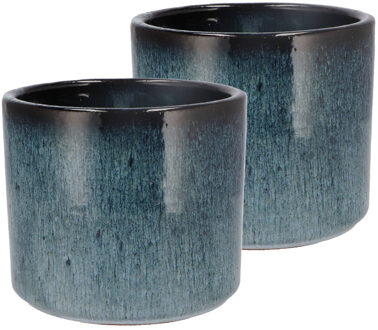 DK Design Bloempot model Blue Glaze - 2x - blauw - D15 x H17 cm - ombre - Plantenpotten