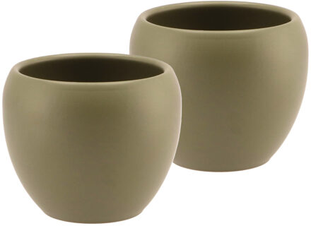 DK Design Bloempot/plantenpot - 2x - Vinci - olijfgroen mat - voor kamerplant - D11 x H14 cm