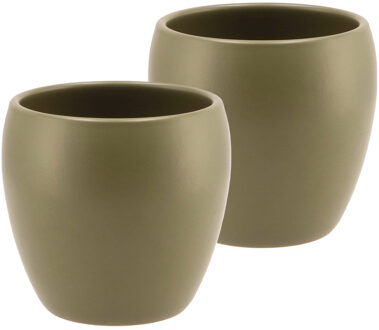 DK Design Bloempot/plantenpot - 2x - Vinci - olijfgroen mat - voor kamerplant - D13 x H14 cm