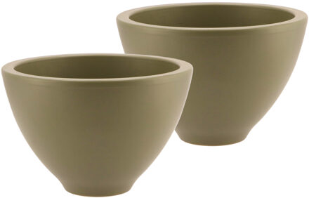 DK Design Bloempot/plantenpot - 2x - Vinci - olijfgroen mat - voor kamerplant - D15 x H23 cm