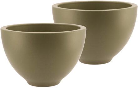 DK Design Bloempot/plantenpot - 2x - Vinci - olijfgroen mat - voor kamerplant - D18 x H27 cm