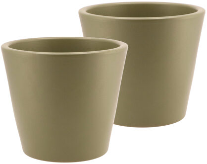 DK Design Bloempot/plantenpot - 2x - Vinci - olijfgroen mat - voor kamerplant - D19 x H21 cm