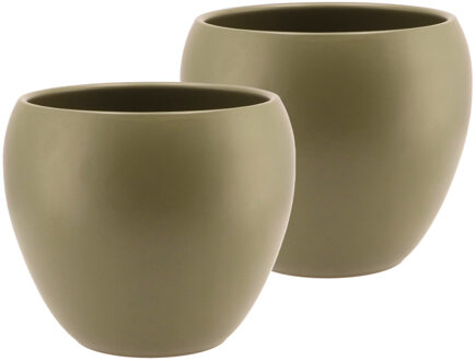 DK Design Bloempot/plantenpot - 2x - Vinci - olijfgroen mat - voor kamerplant - D19 x H22 cm