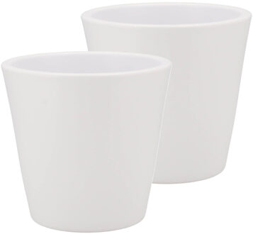 DK Design Bloempot/plantenpot - 2x - Vinci - wit mat - voor kamerplant - D13 x H15 cm