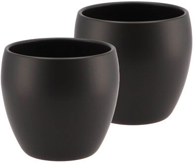 DK Design Bloempot/plantenpot - 2x - Vinci - zwart mat - voor kamerplant - D13 x H14 cm
