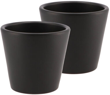 DK Design Bloempot/plantenpot - 2x - Vinci - zwart mat - voor kamerplant - D13 x H15 cm