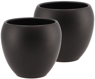 DK Design Bloempot/plantenpot - 2x - Vinci - zwart mat - voor kamerplant - D15 x H17 cm