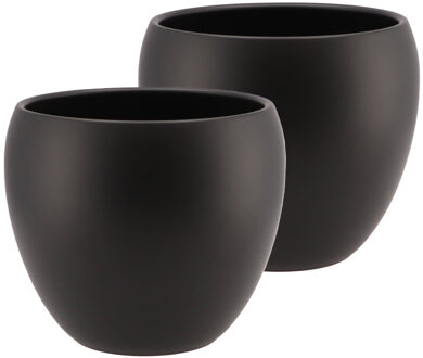 DK Design Bloempot/plantenpot - 2x - Vinci - zwart mat - voor kamerplant - D19 x H22 cm
