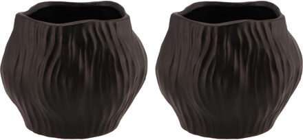 DK Design Bloempot/plantenpot organisch model Multan - 2x - zwart - D13 x H11 cm - binnen