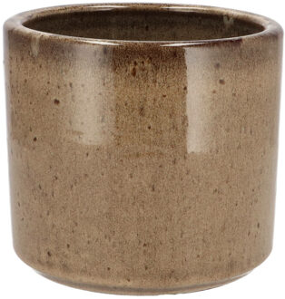 DK Design Bloempot - rond - Brown Glaze - taupe - 12x13 cm - glanzend