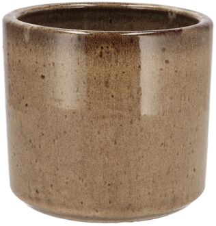 DK Design Bloempot - rond - Brown Glaze - taupe - 12x13 cm - glanzend