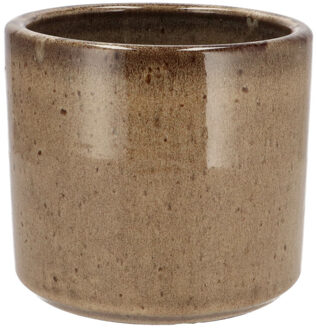 DK Design Bloempot - rond - Brown Glaze - taupe - 14x15 cm - glanzend