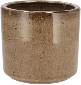 DK Design Bloempot - rond - Brown Glaze - taupe - 15x17 cm - glanzend