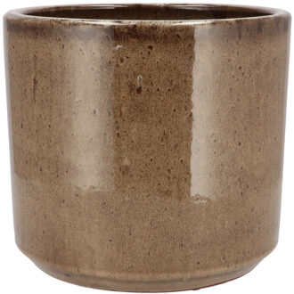 DK Design Bloempot - rond - Brown Glaze - taupe - 18x20 cm - glanzend