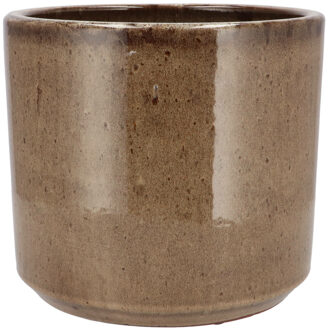 DK Design Bloempot - rond - Brown Glaze - taupe - D23xH26cm - glanzend