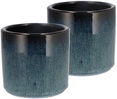 DK Design Bloempot rond model Blue Glaze - 2x - blauw - D12 x H13 cm - ombre