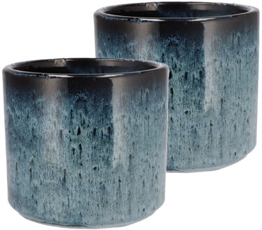 DK Design Bloempot rond model Blue Glaze - 2x - blauw - D18 x H20 cm - ombre