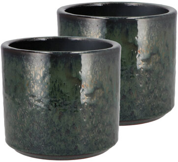 DK Design Bloempot rond model Green Glaze - 2x - groen - D15 x H17 cm - glanzend
