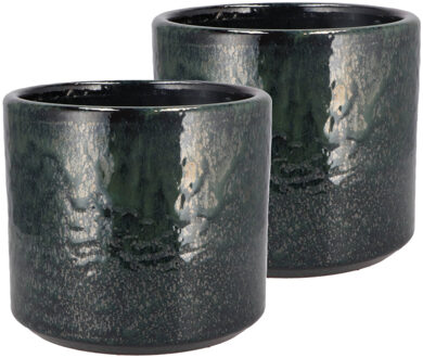 DK Design Bloempot rond model Green Glaze - 2x - groen - D18 x H20 cm - glanzend