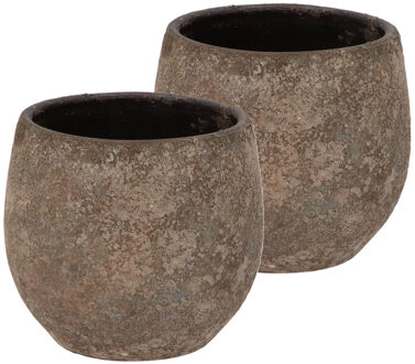 DK Design Bloempot rond model Maya - 2x - roestbruin - D14 x H16 cm - rustiek