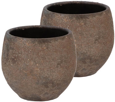 DK Design Bloempot rond model Maya - 2x - roestbruin - D16 x H18 cm - rustiek