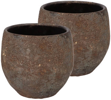 DK Design Bloempot rond model Maya - 2x - roestbruin - D18 x H20 cm - rustiek