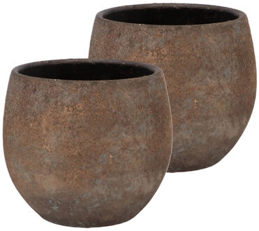 DK Design Bloempot rond model Maya - 2x - roestbruin - D21 x H24 cm - rustiek