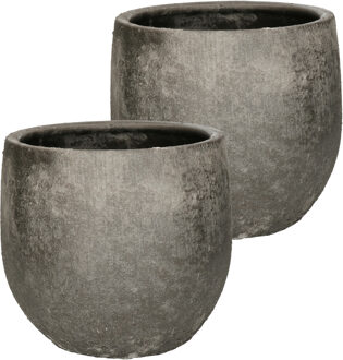 DK Design Bloempot rond model Maya - 2x - verweerd antraciet - D16 x H18 cm - rustiek