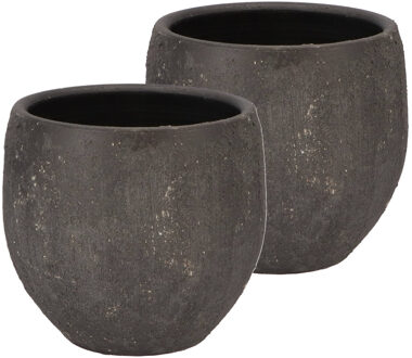 DK Design Bloempot rond model Maya - 2x - verweerd zwart - D18 x H20 cm - rustiek