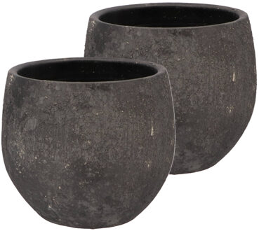 DK Design Bloempot rond model Maya - 2x - verweerd zwart - D21 x H24 cm - rustiek