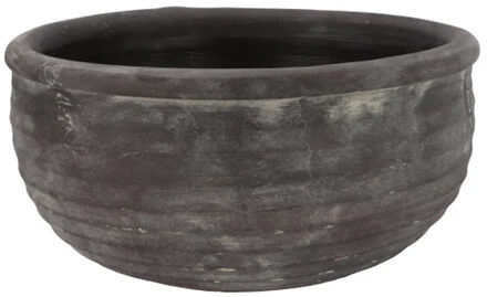 DK Design Bloempot/schaal laag - model Gamla - antraciet grijs - structuur streep - 35 x 35 x 17 cm