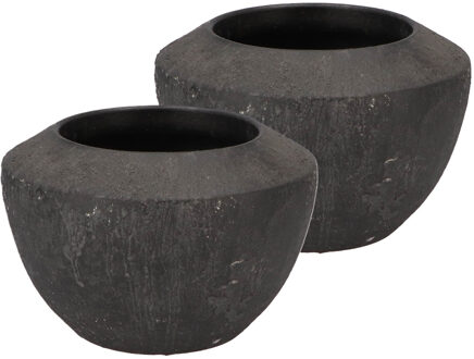 DK Design Bloempot schaal model Maya - 2x - verweerd zwart - D20 x H13 cm - rustiek