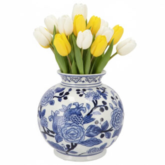 DK Design Chinese vaas Asian - blauw - porselein - D20 x 20 cm - bloemenvaas