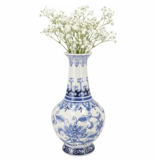 DK Design Chinese vaas Asian - blauw - porselein - D20 x 37 cm - bloemenvaas