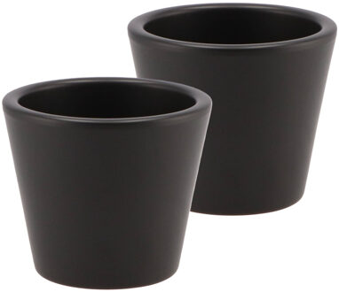 DK Design DK Design bloempot/plantenpot - 2x - Vinci - zwart mat - voor kamerplant - D10 x H12 cm - Plantenpotten