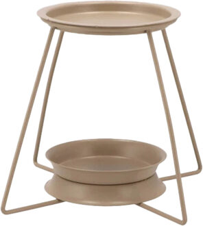 DK Design Geurbrander voor amberblokjes/geurolie rond - metaal - beige/zand - 10 x 18 x 13 cm